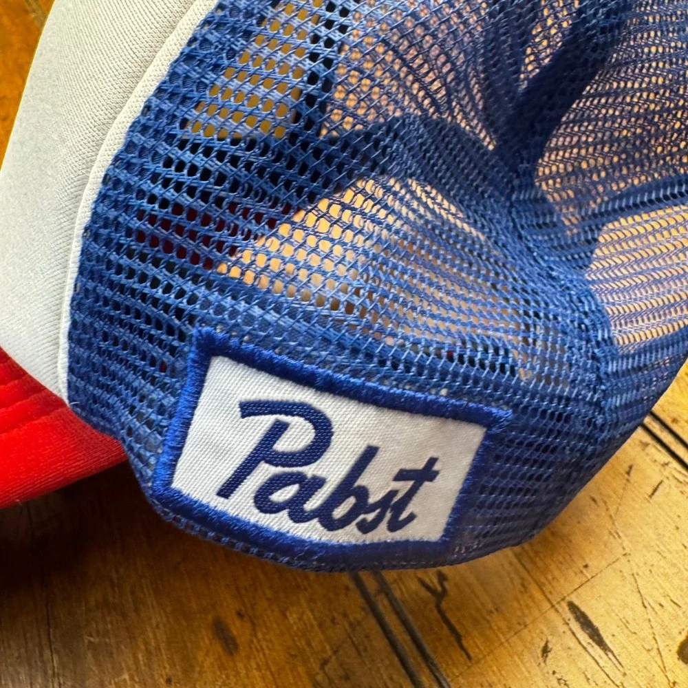 Pabst Blue Ribbon PBR Trucker Hat Red White Blue‎ Mesh Snapback Baseball Cap